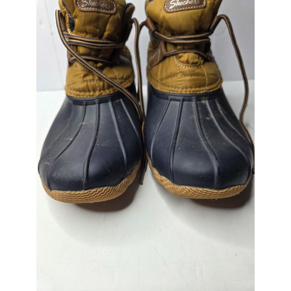 Skechers Womens Duck Boots Navy Brown Quilted Nylon Rubber Lace Up Size 6
